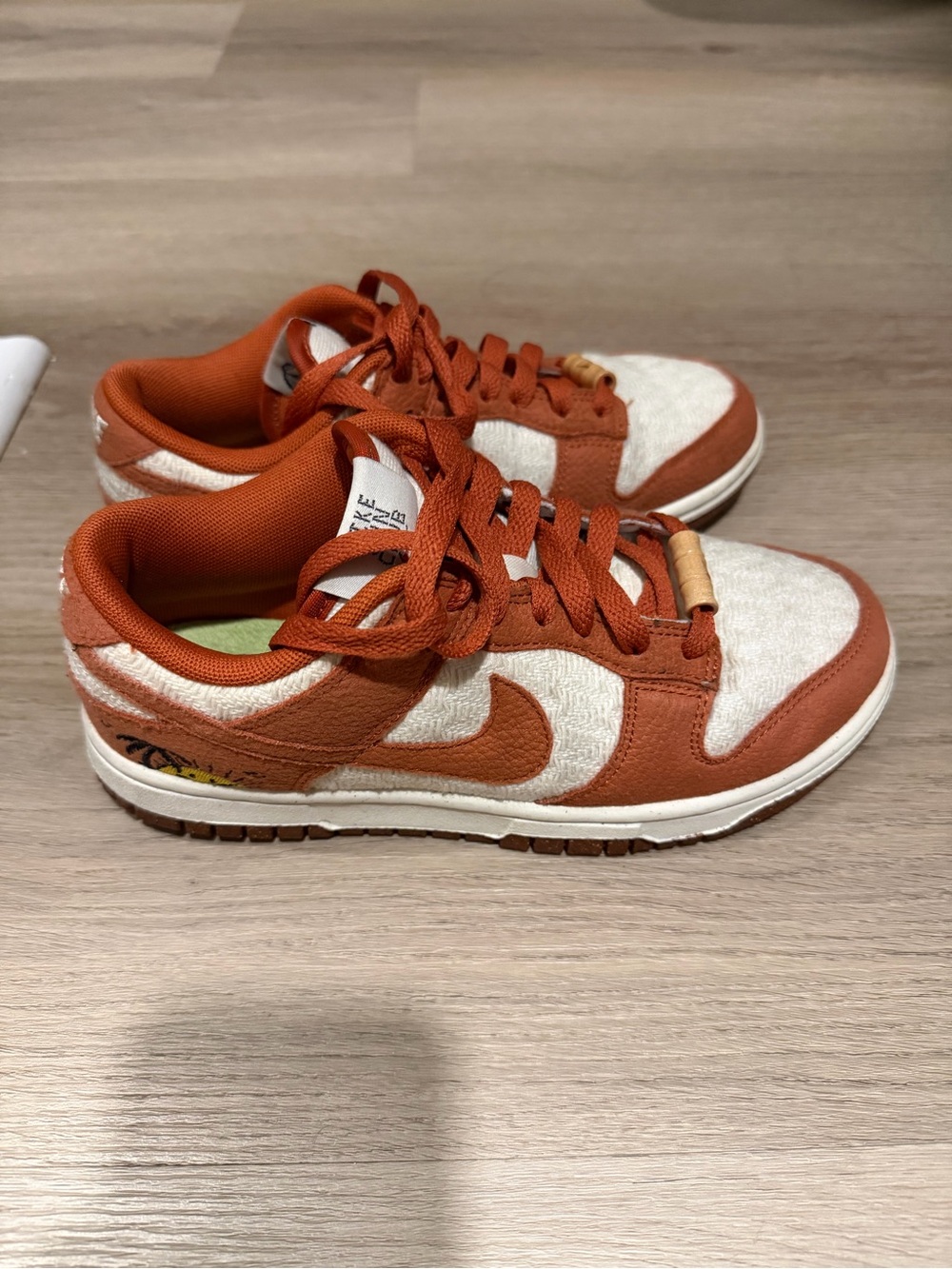 Nike Dunk Low Sneakers - Rust Orange & Cream Textile